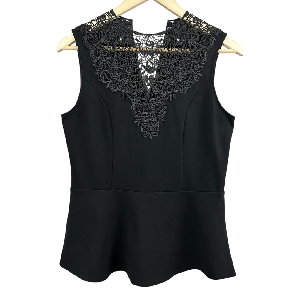 Le Chateau Crochet Neckline Sleeveless Black Blouse Size Small